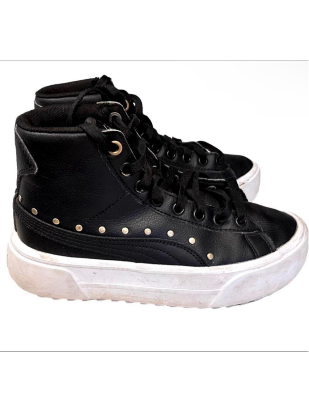 Puma Kids Kaia Stud Mid Platform Sneaker Black/Black Size 4 - Picture 2 of 8